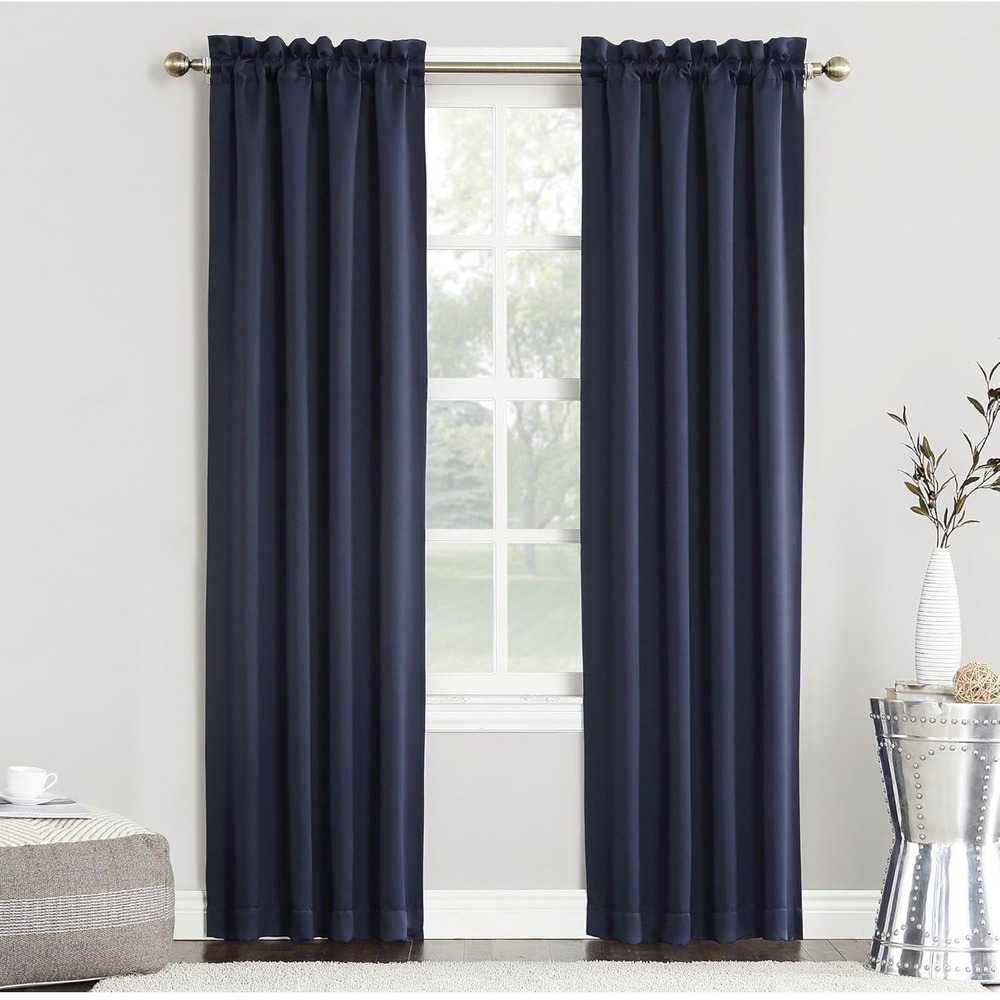 Sun Zero Easton Energy‎ Saving Blackout Rod Pocket Curtain Panel 40x84 Navy NWT